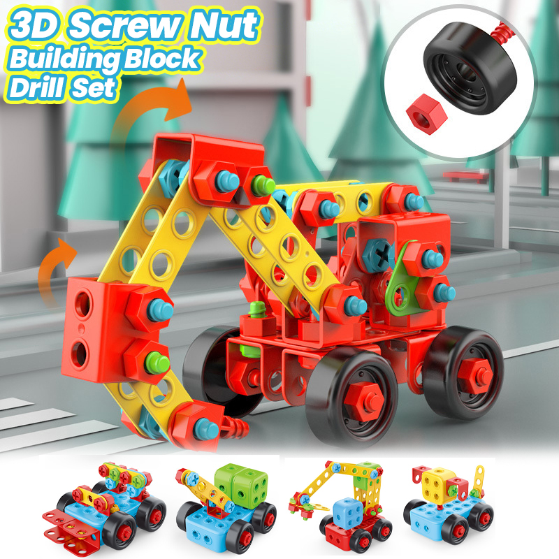 Power Tools For Construction - Drill Screwing Building Block 3D Nut