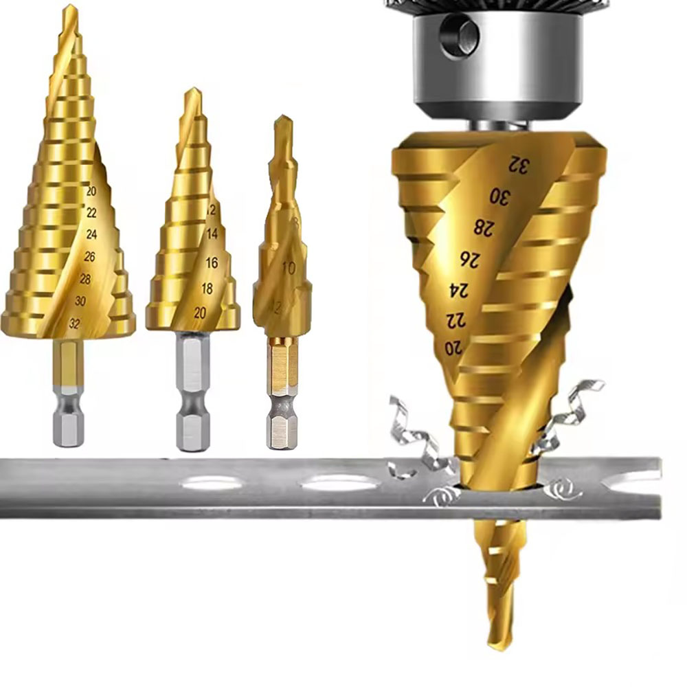 Power Tools World - Titanium plated step drill, hexagonal shank,