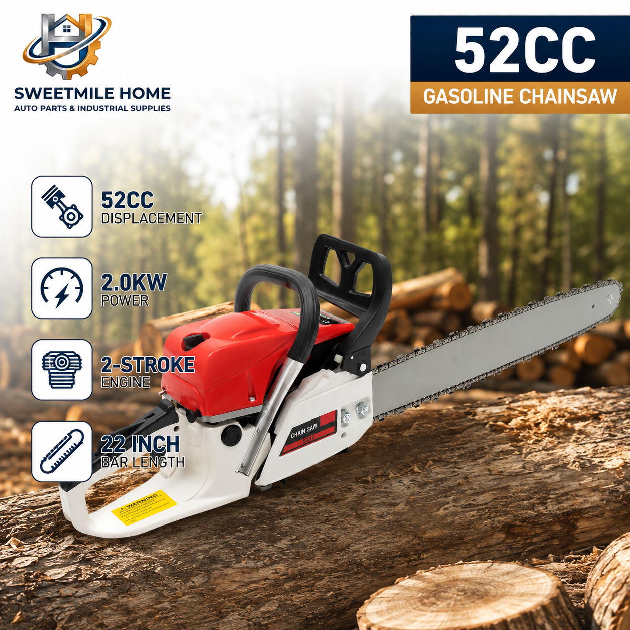 52cc Gasoline Chainsaw 22 Inch – обзор и цена Power Tools Red